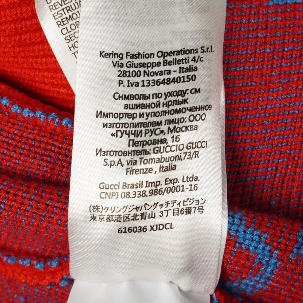 Gucci Gg Knit Cotton Jacquard Sweater Mens Large Red Blue Cotton Ready-To-Wear